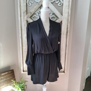 Maisie Women's Long Sleeve Elmer Dot Surplice Shorts Romper in Black